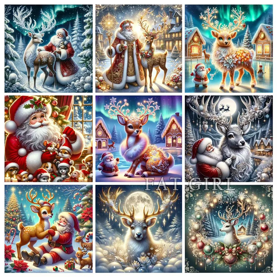 New Christmas Collection 2024 Diamond Painting Santa Claus and Deer Full Round/Square Mosaic Diamond Embroidery Home Decor B14