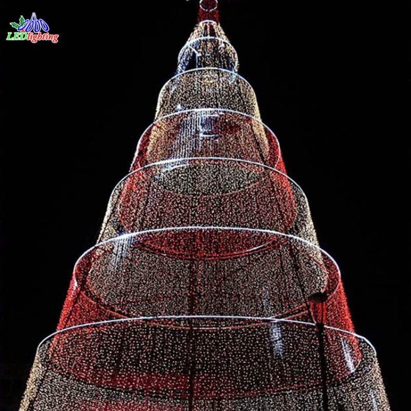 

Custom. Decorated 20ft 30ft 40ft 50ft Outdoor Large Led Xmas Tower Shape Motif Tree Ornament Lights