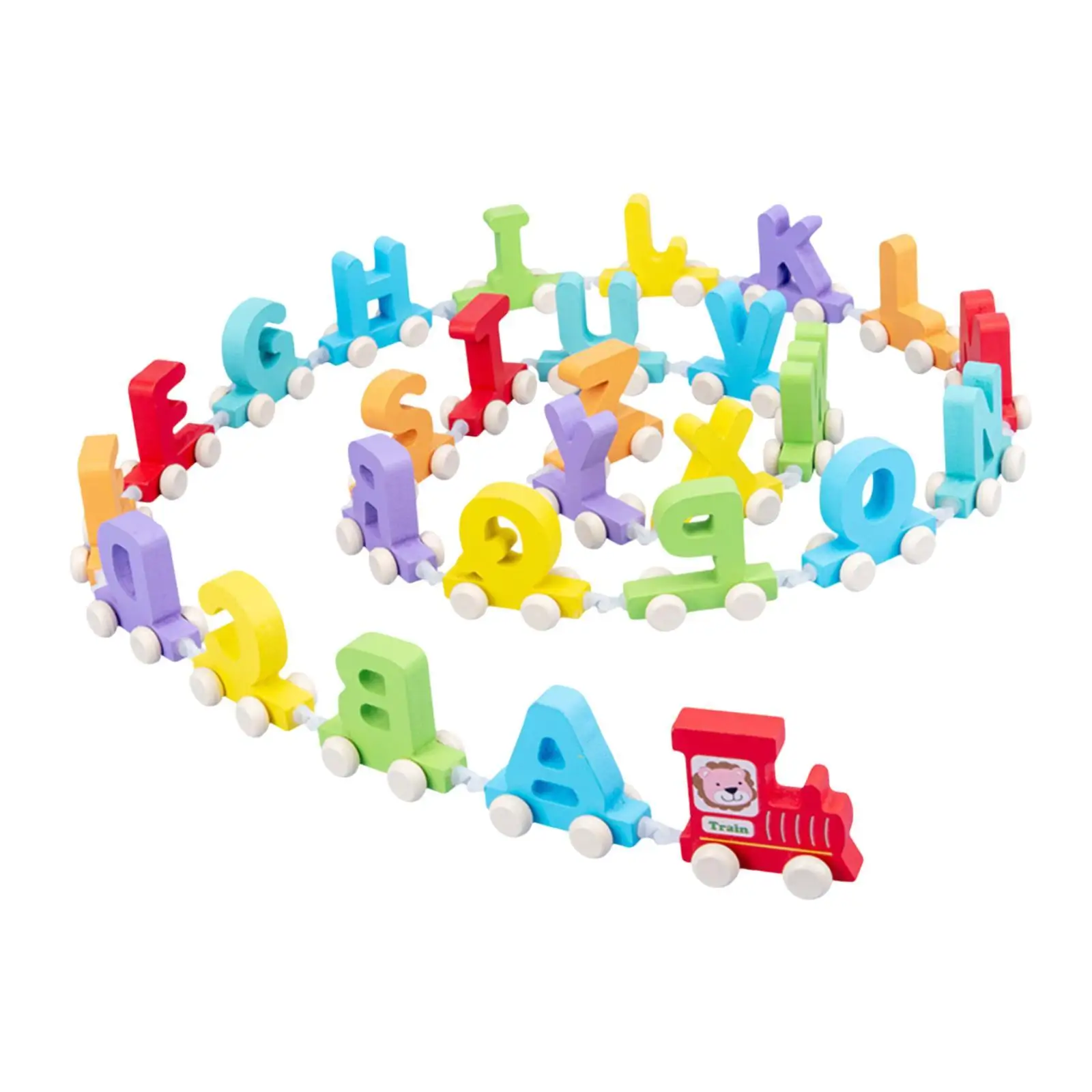 Wooden Train Set Train Cars Creative Interactive Game with 1 Engine Toy Alphabet Theme Stacking for Children Girls Boys Gift