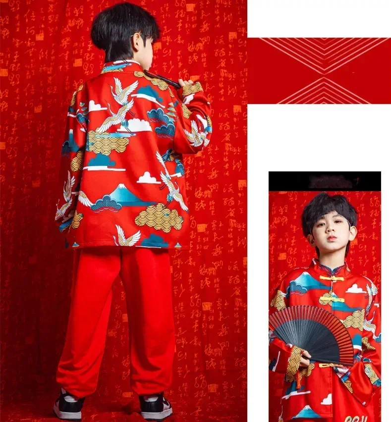 Fashion Streetwear Boy Set Hip Hop Girls Hanfu Cosplay Kids Clothes Chinese Style Children\'s Sets Performance Tang Baby Suit