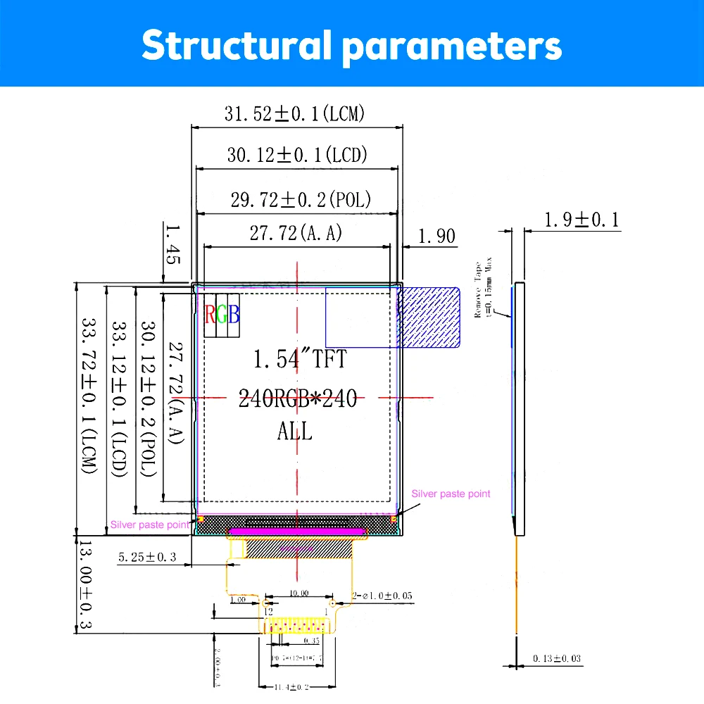 1.54 Inch TFT LCD Screen Resolution 240x240 Support SPI Interface Driver Chip ST7789V 3.3V HD IPS Full Color 12PIN Serial Screen