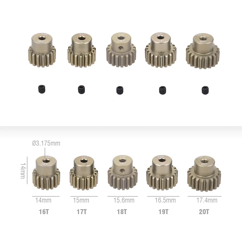 Surpass Hobby 32P Metal Pinion Motor Gear M0.8 32DP 5mm/3.175mm Shaft for 1/8 1/10 1/12 1/14 RC Car Wltoys Traxxas Tamiya HSP