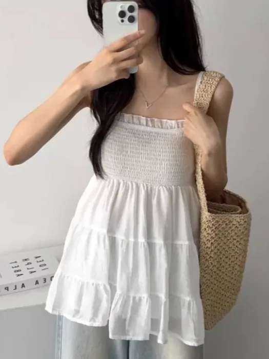 

Korean Sle Sweet Soft Wind Chiffon Strapl Vest Women Summer Outerwear Slimming Versatile Svel Top Trendy