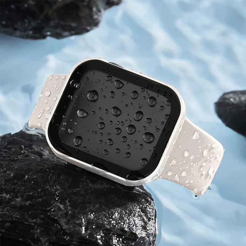Стекло + чехол для Apple Watch, чехол 45 мм, 41 мм, 44 мм, 40 мм, водонепроницаемая закаленная защитная пленка для экрана iWatch series 9 7 8 SE 6 5, аксессуары
