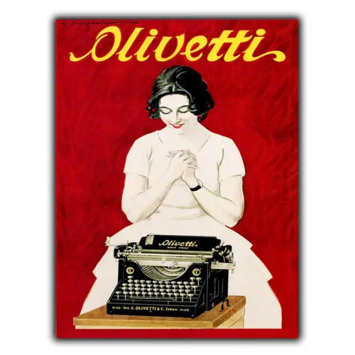 Placa de metal para pared con diseño de máquina de escribir OLIVETTI, póster publicitario vintage retro, impresión artística de aluminio