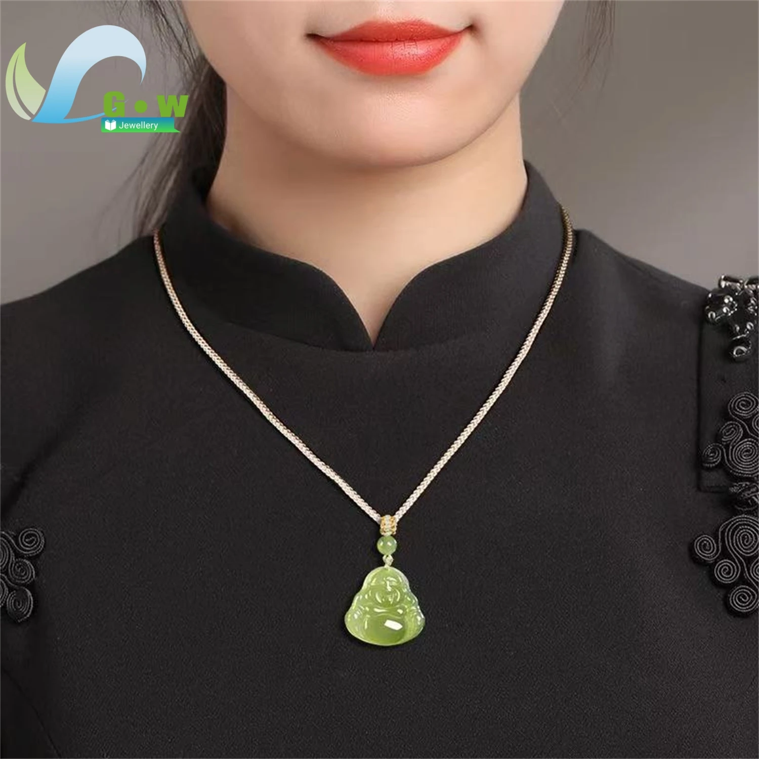 Natural Old Stock Hetian Jade Laughing Buddha Pendant Unisex Daily Classic Minimalist Style Retro Ethnic Style Jewelry Gift
