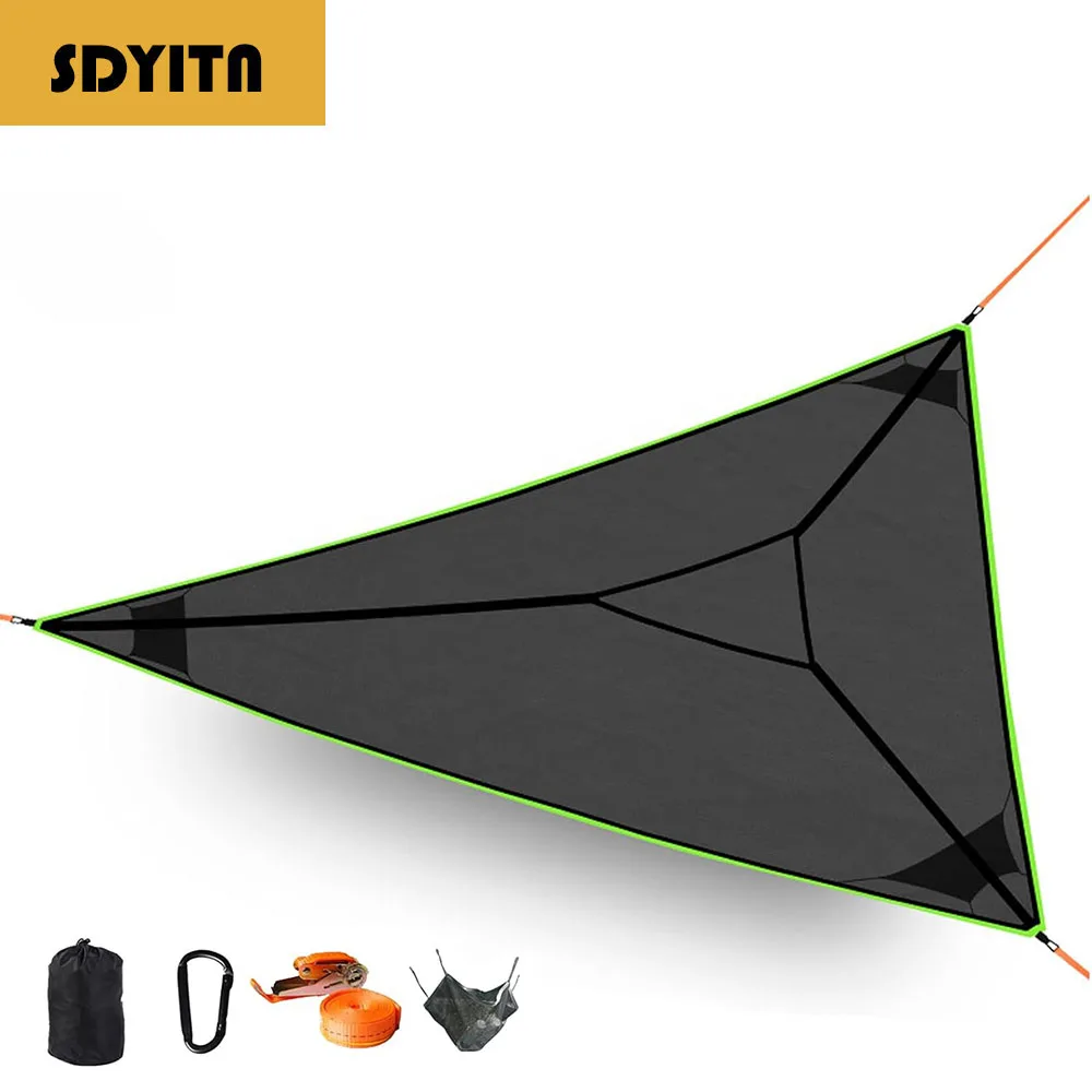 Camping Triangle Hammock with 3 Ratchet Tie Down Straps and Storage Bag Max 400 LbsMulti Person Portable Hammock for Adults Kids