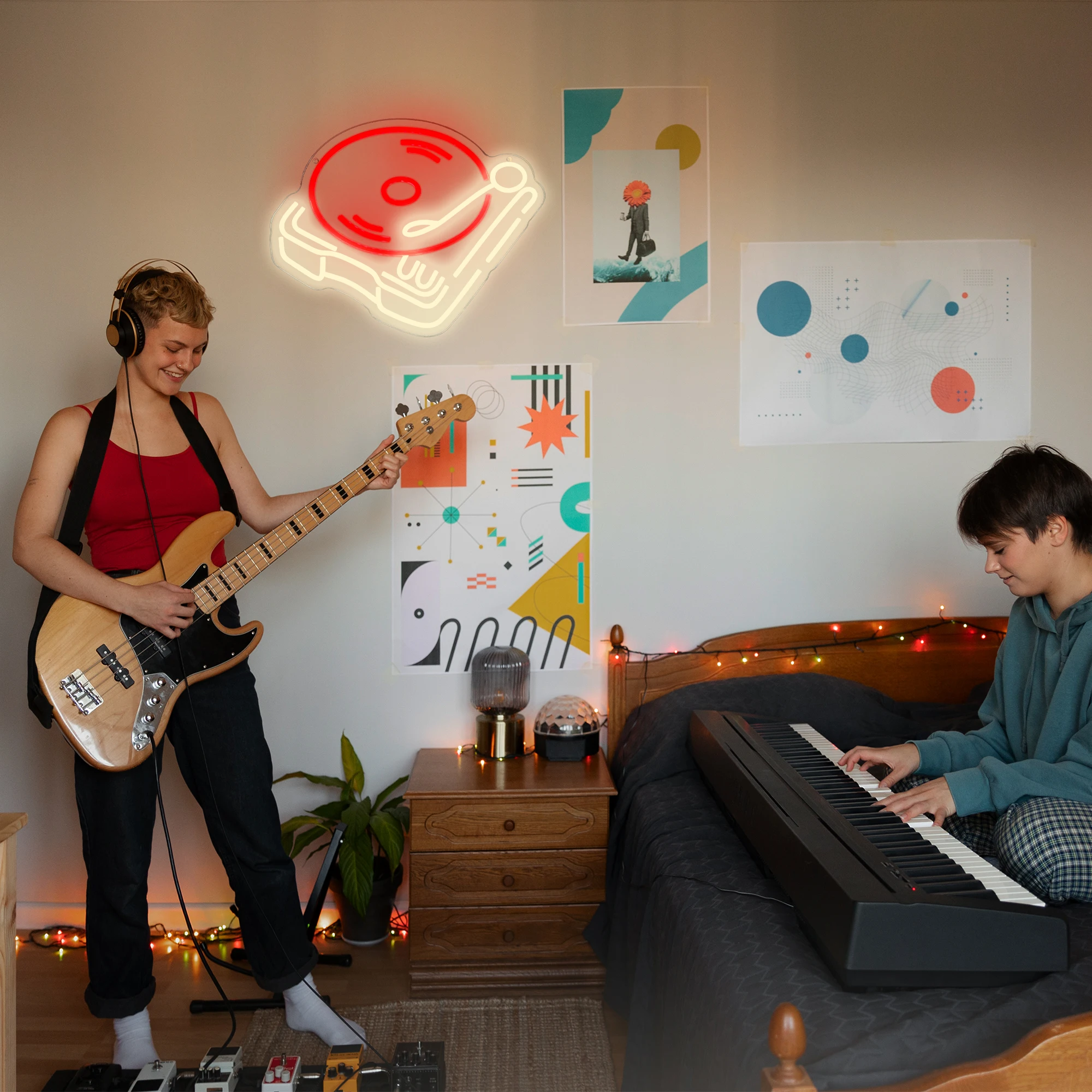 Static Studio Neon Sign DJ Vinyl Record, LED Wall Decor, Bar, Party Club, Bedroom Wall Face Light, Vinyl Records, Gift