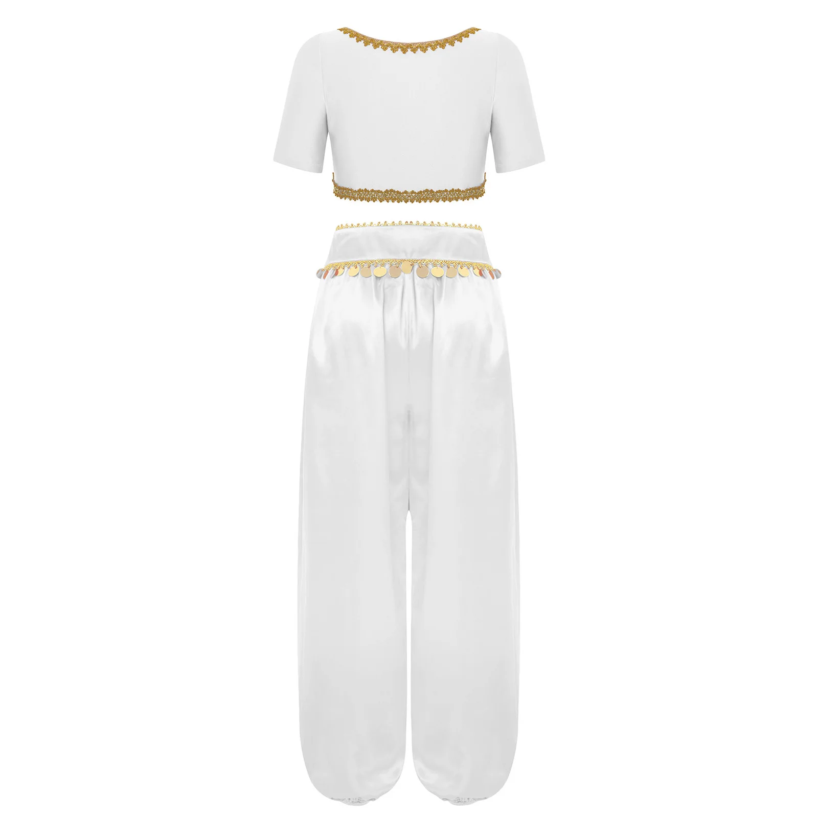 Top corto da donna per danza del ventre folk lirica e pantaloni lunghi con nappe con paillettes Set da 2 pezzi per abiti da ballo popolare indiano