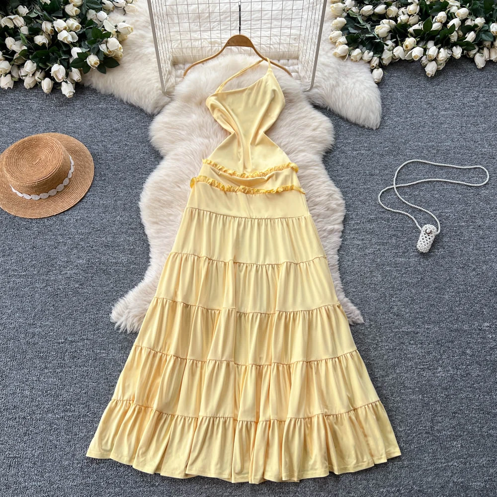 Chic vintage scava fuori Fungo di albero commestibile senza maniche pieghettato Elegante fata moda coreana Boho abbigliamento donna