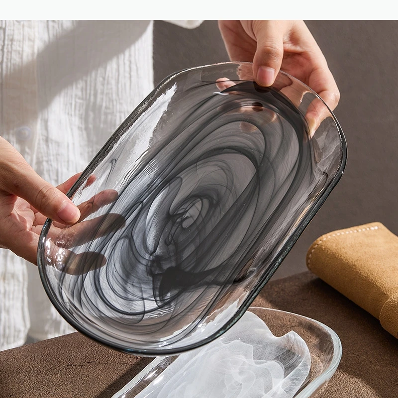 

Oval Shaped Glass Plate Fruit Dessert Plate Sushi Plates Dim Sum Dish Sashimi Plates Snack Tray Storage Tray