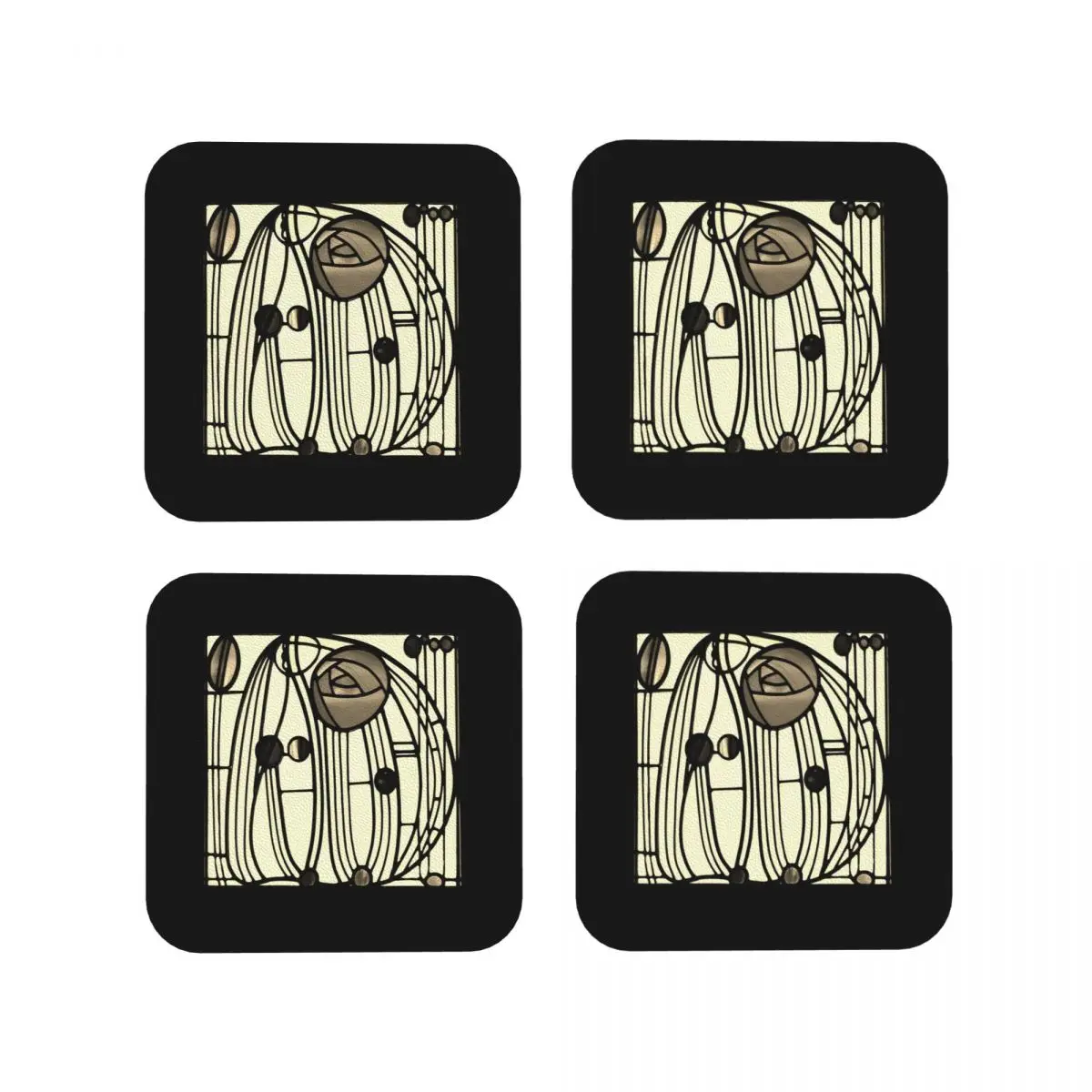 Charles Rennie Mackintosh Design Coasters Kitchen Placemats Waterproof Insulation Cup Coffee Mats For Tableware Pads Set of 4