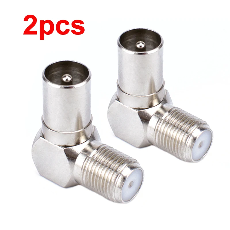 

2Pcs High-quality TV Aerial RF Coaxial F female to TV Male Plug 90 Degree Right Angled Cable Connector Adapter Pure copper
