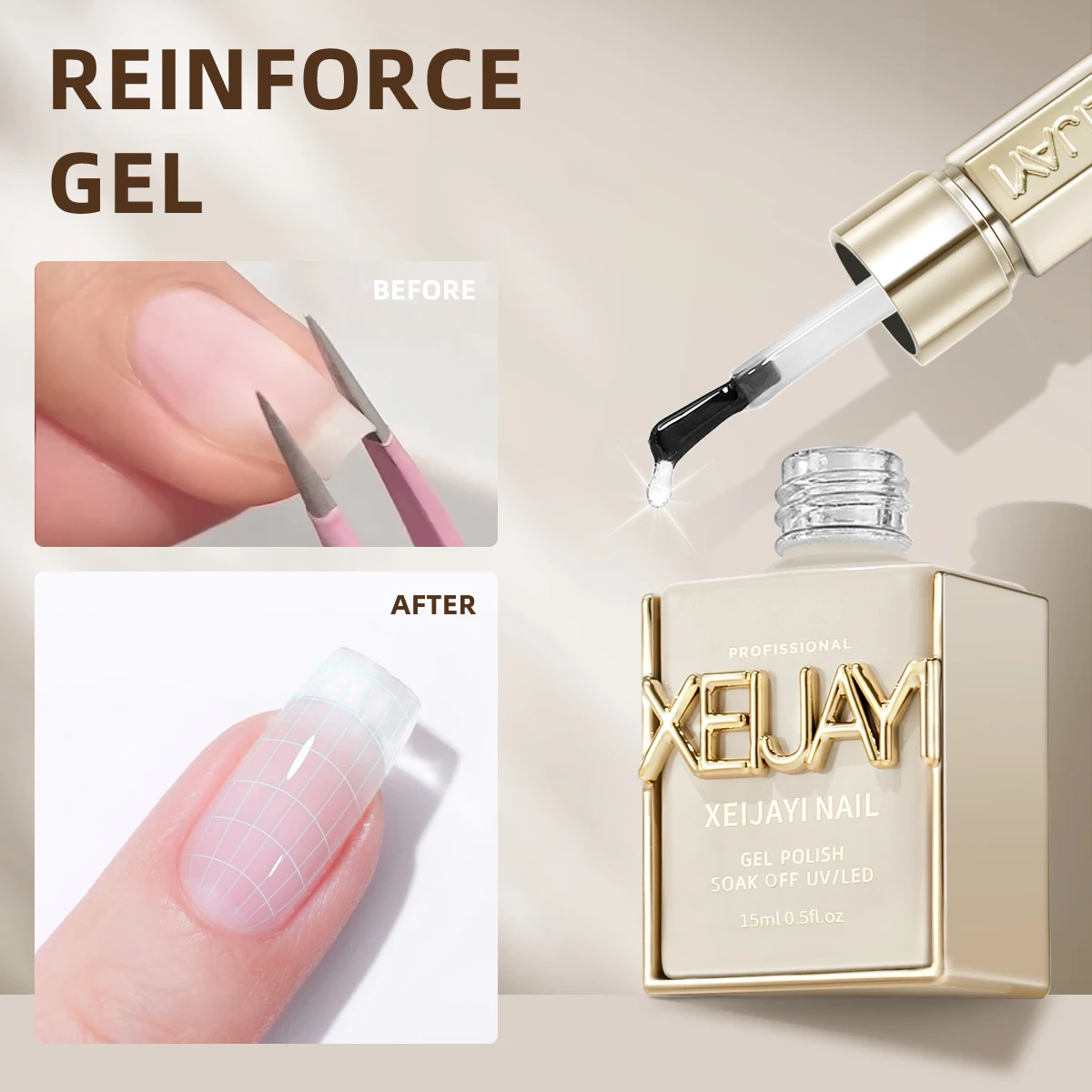 Gel de construtor rígido transparente 3 em 1 de 15ml - Fórmula profissional de extensão, fortalecimento e reparo de unhas UV/LED curável
