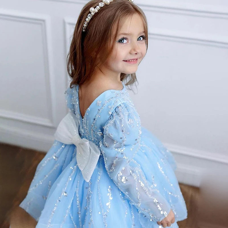 Girl baby Skirt festive dress Female dress with Illusion Sleeve Lace Corest Fluffy Skirt Ball Gown Formal Party Junior Bride