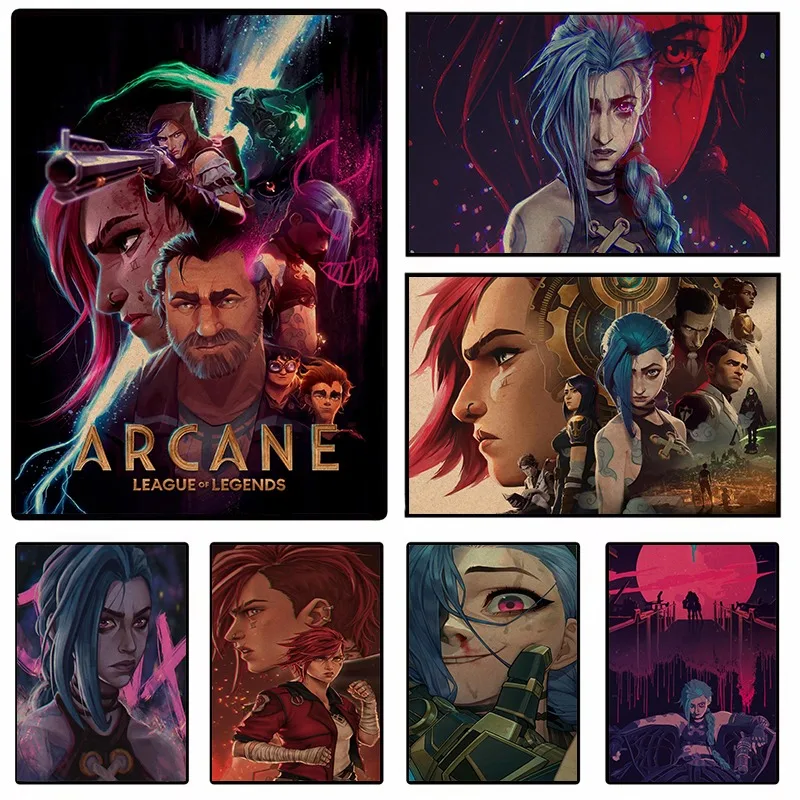 Arcane Game League of Legends  Jinx Vi Viktor Anime Characters Retro Poster Popular Canvas Painting Wall Art Living Room Decor