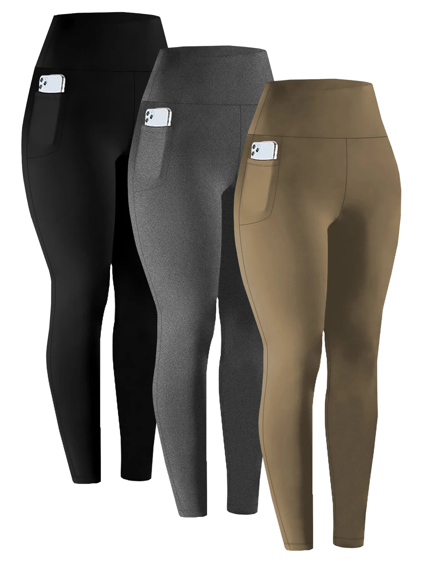 

3 пары супермягких леггинсов с карманами для женщин, леггинсы с высокой талией для тренировок, йоги и бега, с эффектом утягивания живота