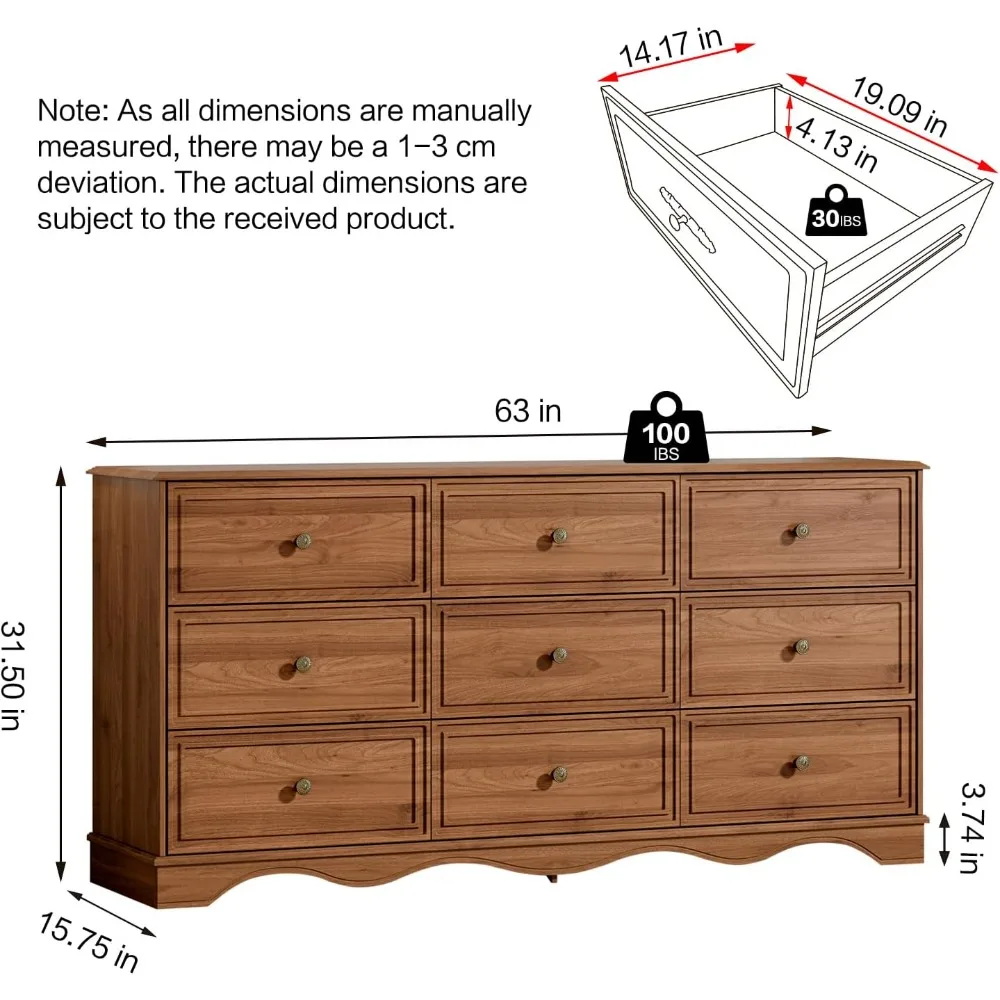 خزانة ذات 9 أدراج، خزانة ذات أدراج واسعة من منتصف القرن 63، خزانة بأدراج خشبية لغرفة النوم مع 9 أدراج تخزين لغرفة النوم وغرفة المعيشة