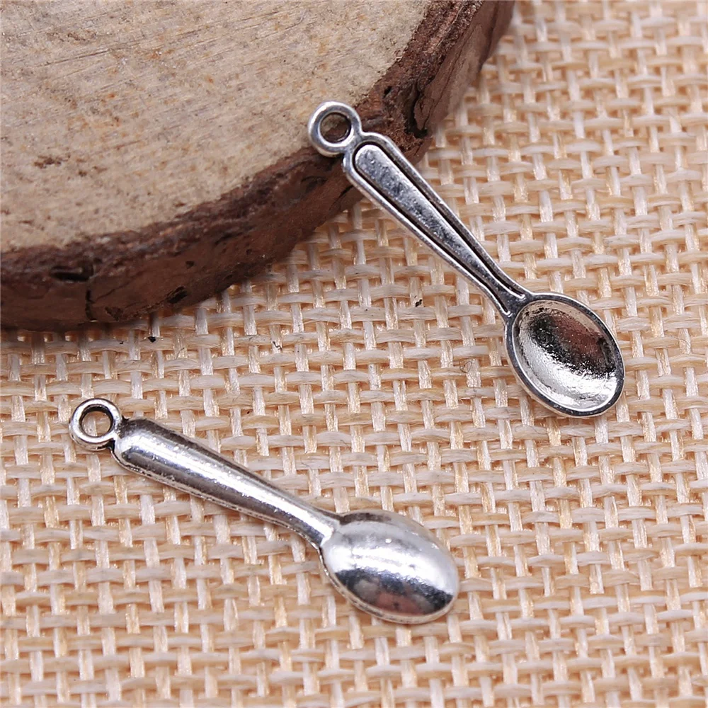 WYSIWYG 40pcs 24x6mm Charms Kitchen Cooking Spoon Tibetan Silver Color Pendants Antique Jewelry Making DIY Handmade Craft