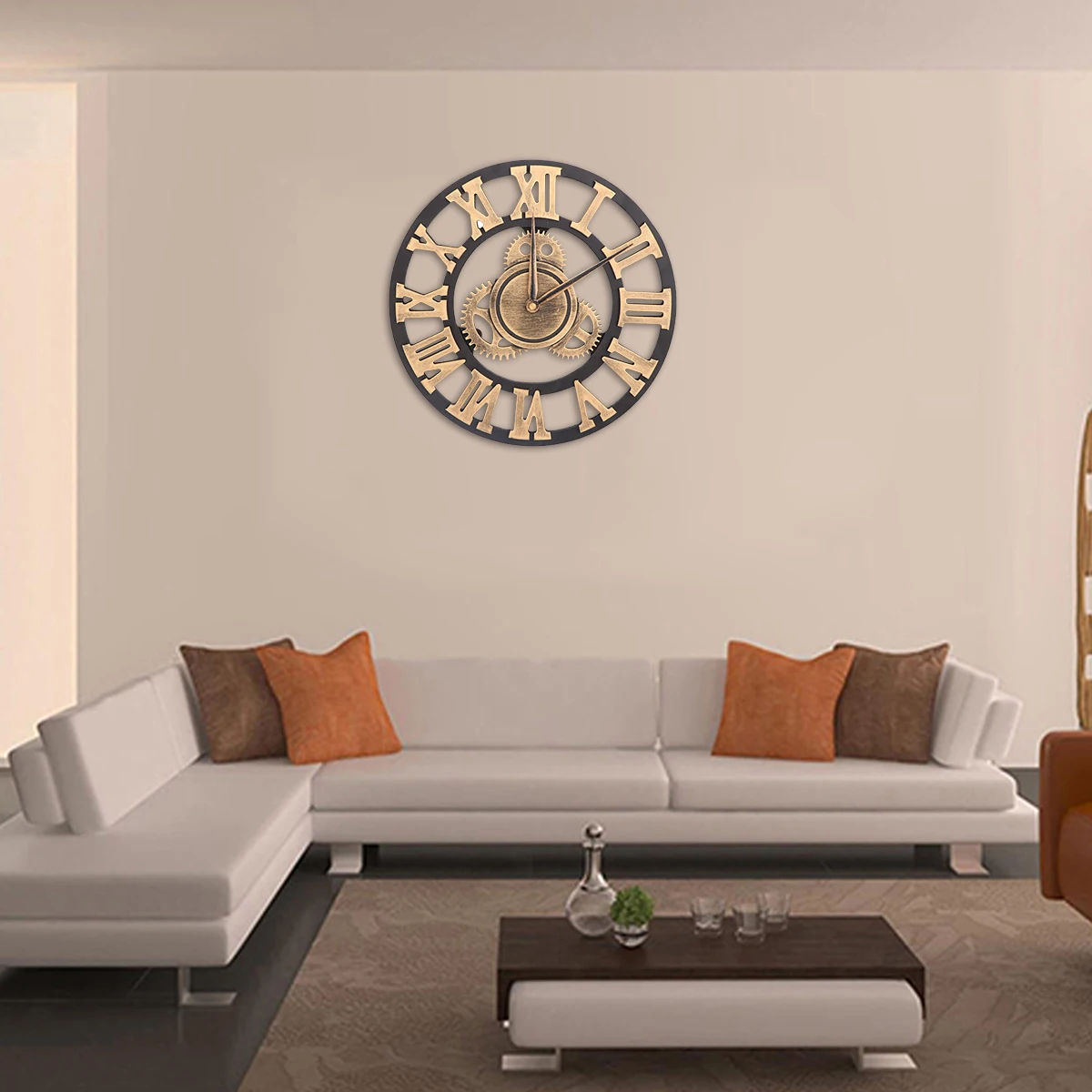 

Industrial Gear Wall Clock Hanging Clock Gears Visible Silent Bedroom Living Room Home Decor Creative Retro Style