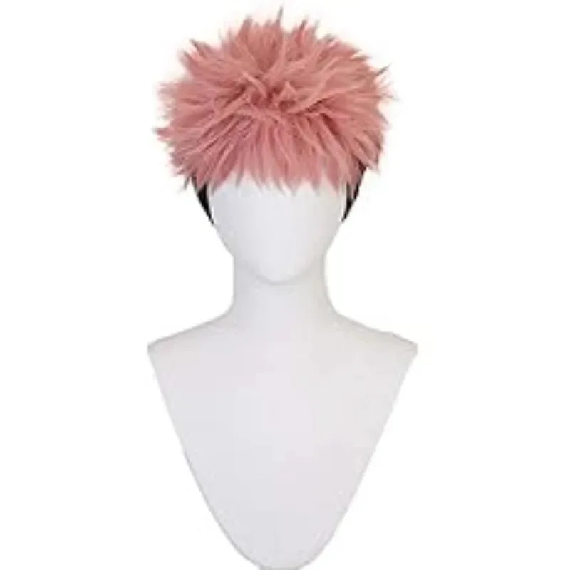 いたどりゆうじ コスプレウィッグ タトゥー付き 呪術廻戦 アニメウィッグ ピンク ブラック コスチュームウィッグ ウィッグキャップ付き コスプレ ハロウィンパーティー用