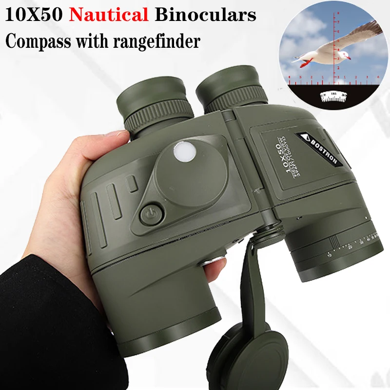 10X50 Binoculars Marine Telescope Night Vision Spyglass Compass Rangefinder Military Professional Binoculars for Hunting Camping