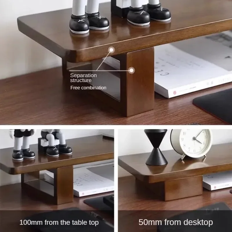 Screen Support Stand Nordic Simple Walnut Color Office Laptop Cooling Solid Wood Storage Holder