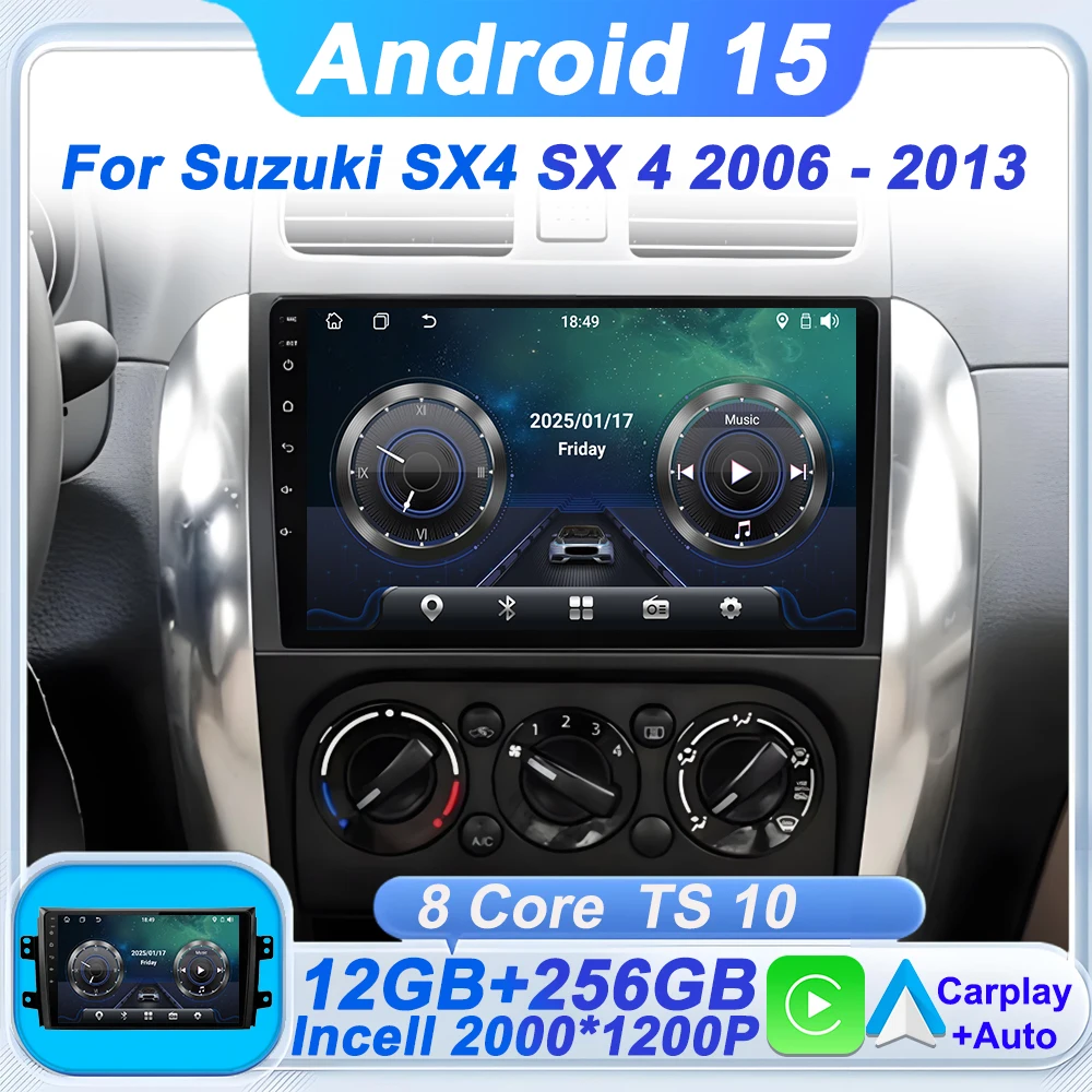 

Android 15 Carplay автомобильный радиоприемник мультимедийный плеер для Suzuki SX4 SX 4 2006-2013 головное устройство BT GPS Navi видео DSP авторадио стерео
