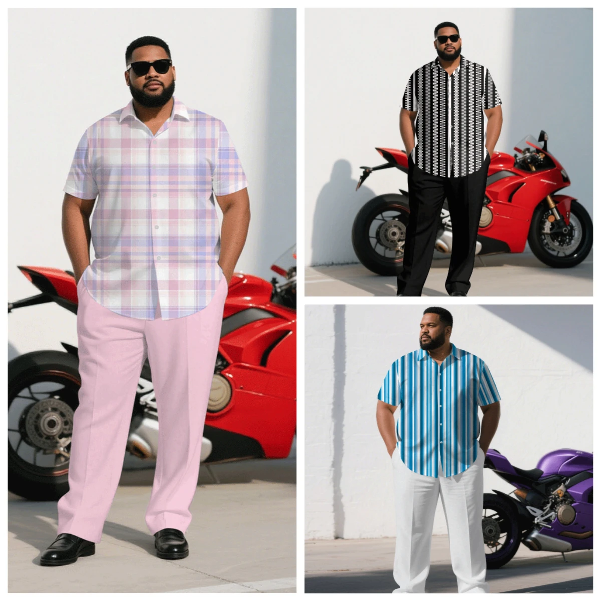 

S-9XL Plus Size Men's Retro Plaid & Striped Print Shirt & Pants Set, Multi-Pattern Casual 2-Piece Summer Outfit Collection