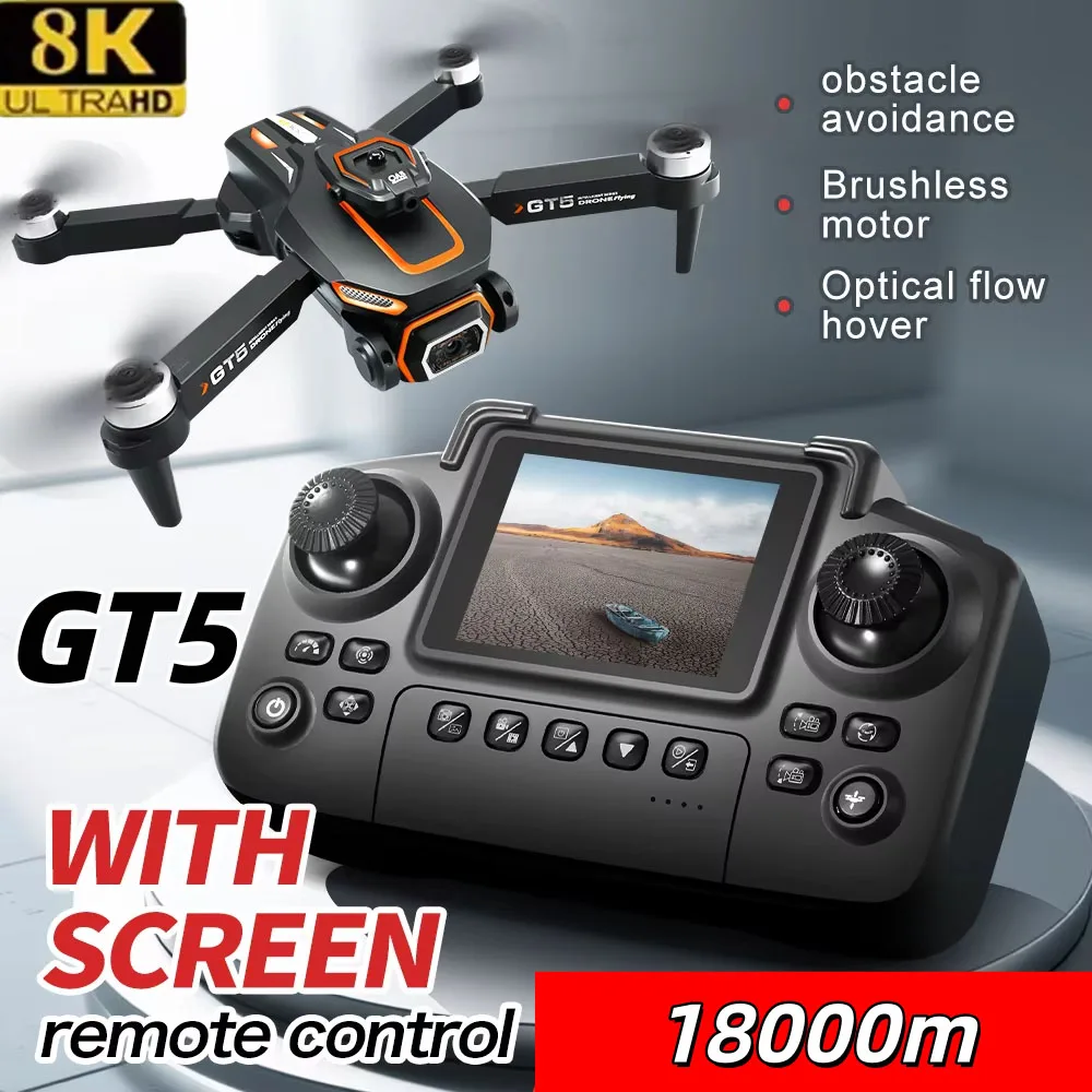 GT5 8K HD Flusso ottico Doppia lente Drone con fotocamera grandangolare Pieghevole Quadcopter WiFi Bambini Telecomando Regalo di compleanno per bambini