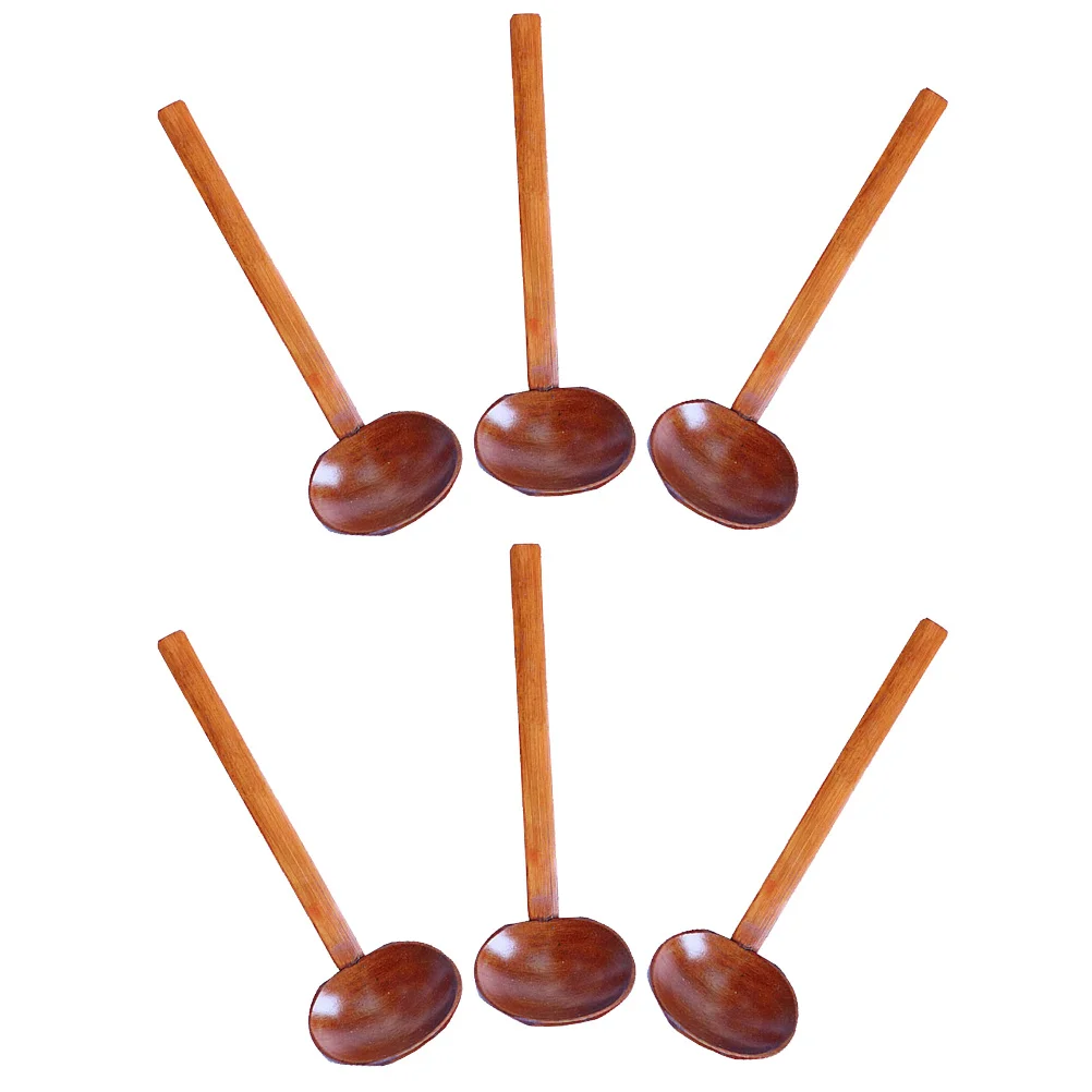 

6pcs Long Handle Wooden Soup Spoon Japanese Ramen Ladle For Hot Pot Noodles Asian Kitchen Utensil Anti-Slip Easy Clean Reusable
