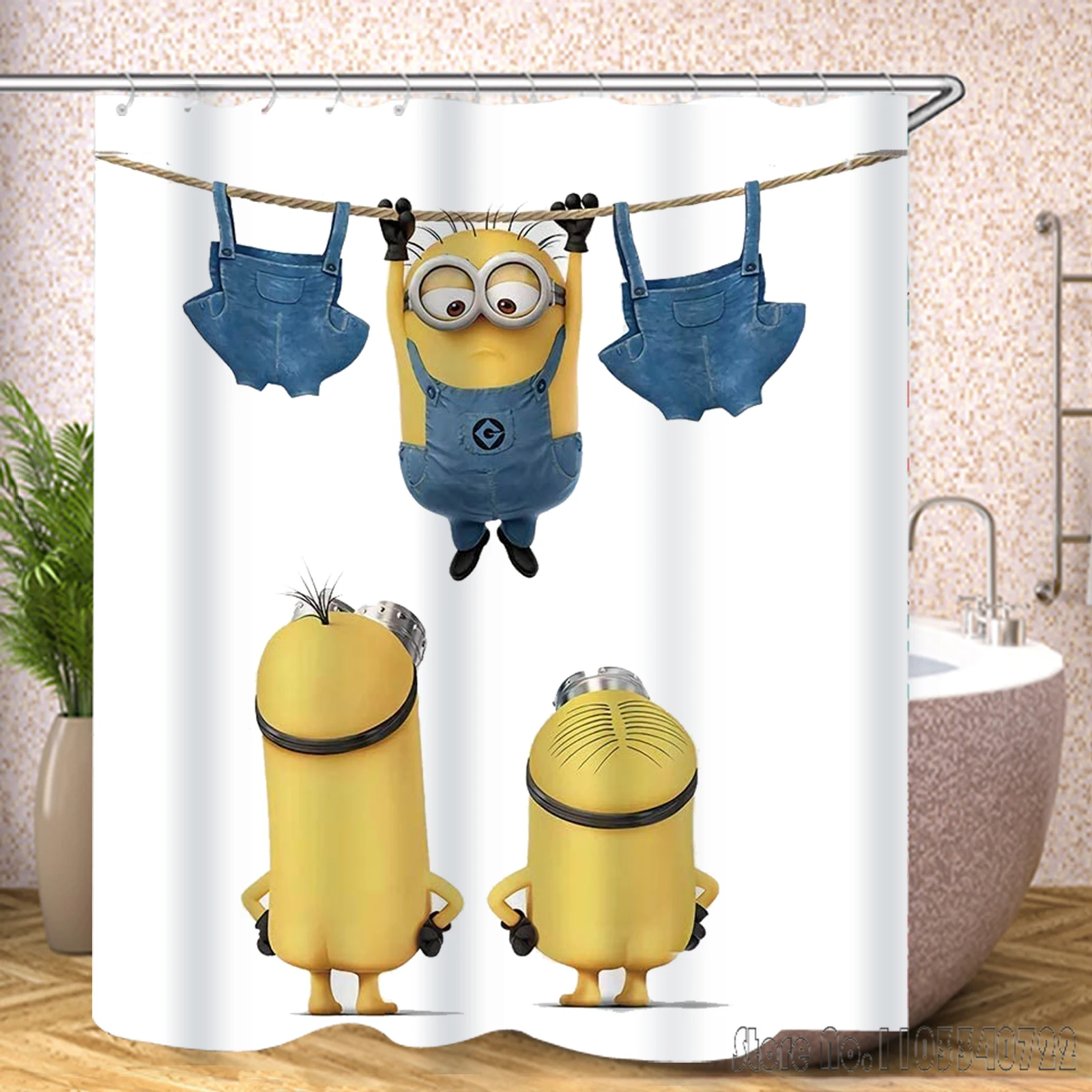 MINISO M-Minions Cartoon Colorful Shower Curtain 1pcs Waterproof Bath Screen Curtains with Hooks for Bathroom Decor