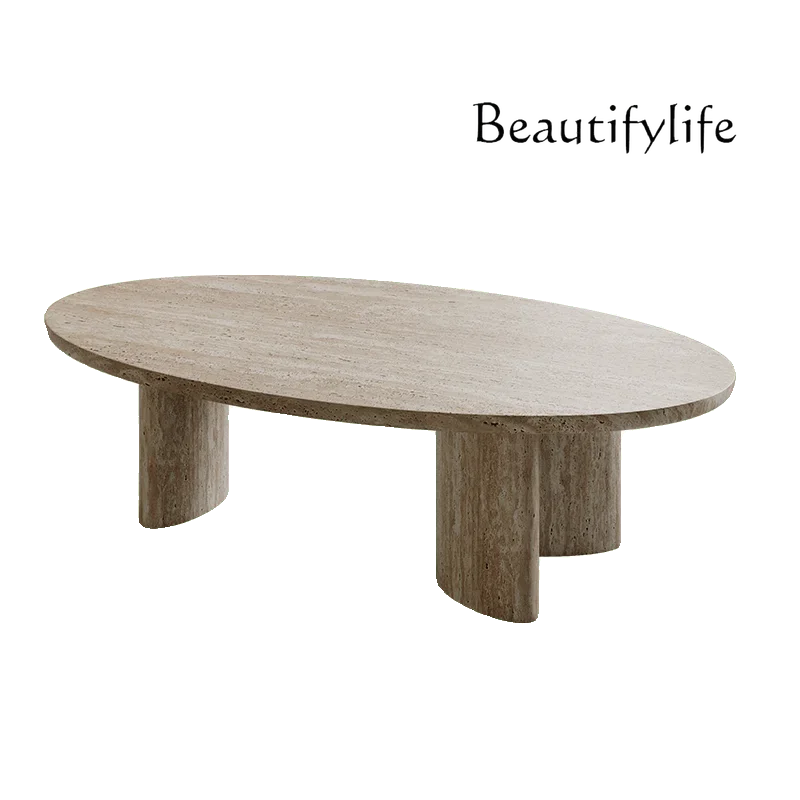 

Travertine coffee table oval small apartment living room home retro simple designer high sense