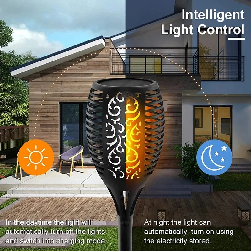 Imagem -04 - Flickering Flames Led Torch Lights Outdoor Solar Landscape Decor Waterproof Pathway Lights para Jardim Patio Drive