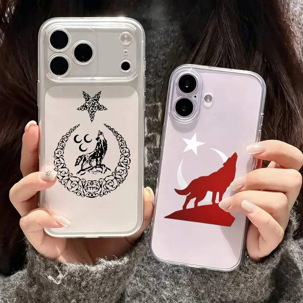 

Turk Wolf Turkey Flag Cool Phone Case For iPhone17,16,15,14,13,12,11 Plus,Pro Max Soft Transparent Cover