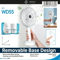 Ventilateur de bureau portatif rechargeable par micro USB, 1200mAh, 3 vitesses, ventilateur de refroidissement portable avec base détachable pour bureau, voyage, chambre à coucher, WD55 3