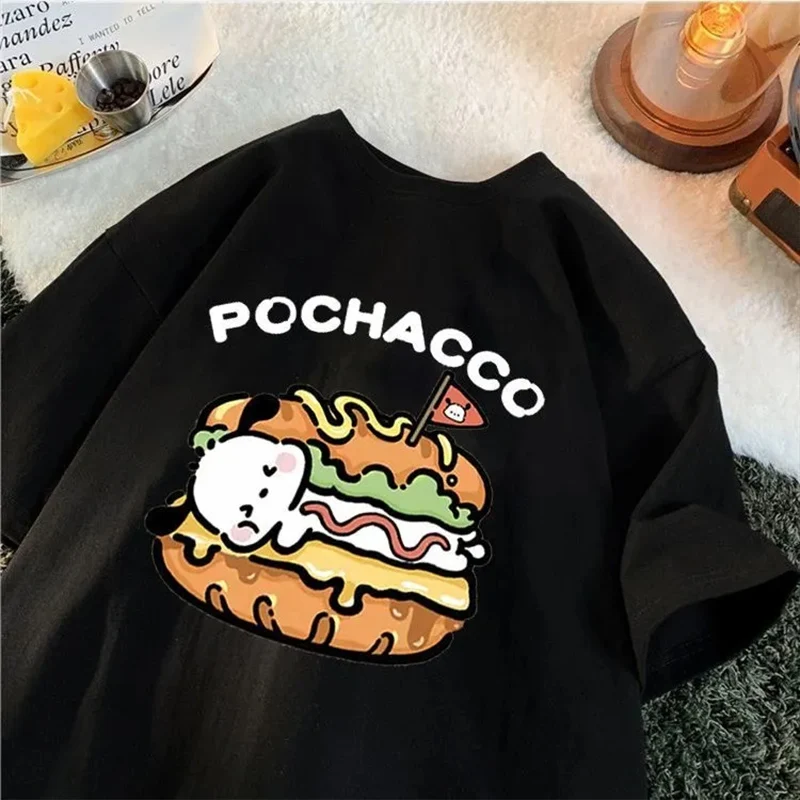 Harajuku American Retro Funny Pochacco Graphic Print T-shirt dla kobiet Letnia moda Proste, codzienne topy z krótkim rękawem