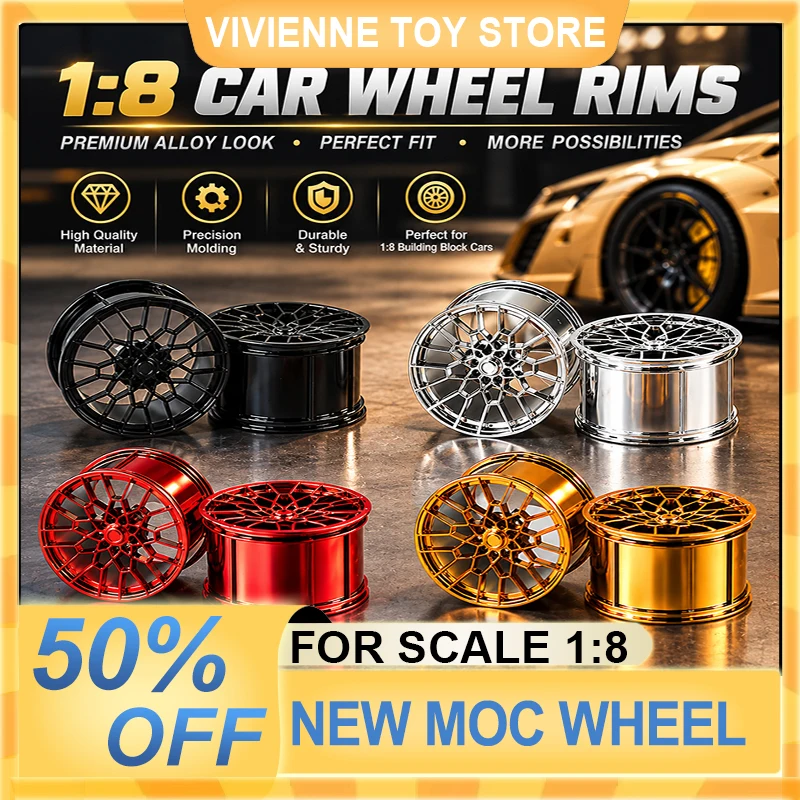1:8 Building Block Car Wheel Rims, MOC Supercar Wheel Hub & Tire , Upgraded Custom Parts For LEGO Technical 1:8 Car 42115 42083