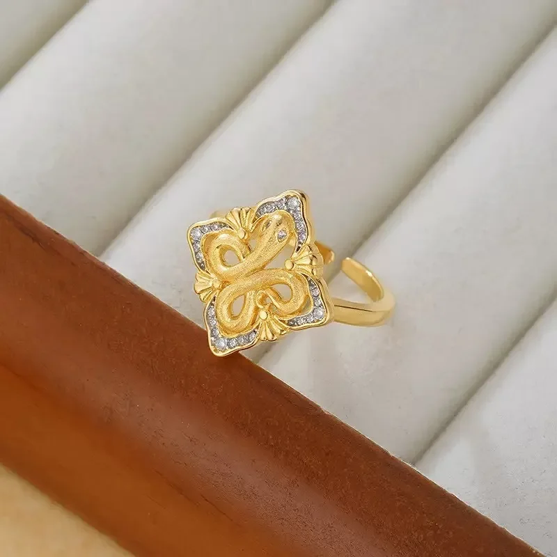 

925 Sterling Silver Four Leaf Clover Square Zodiac Snake Adjustable Opening Rings for Women Fine Jewelry Minimalist Accessories