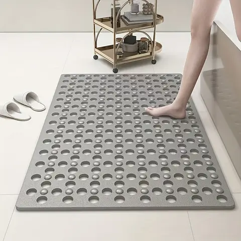 1pc Bathroom Non-Slip Mat With Suction Cup, 69X36cm Bath Rug, Shower Mat Round Hole Design, Bathroom Massage Ring, Quick Drain