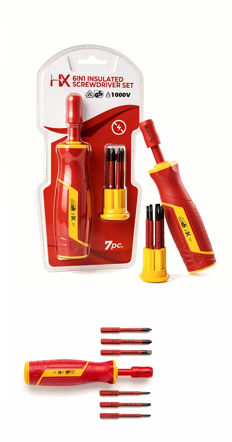 6-in-1 VDE-isolierter Schraubendreher-Bit-Satz, Schnellwechsel-Schraubendreher-Set, isolierter Schlitz- und Kreuzschlitzschraubendreher – Detail 9