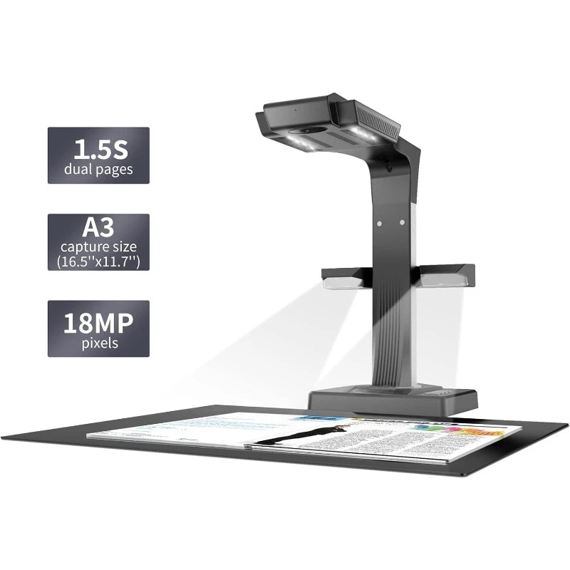 ET18 Pro Professional Document Scanner, 2nd Gen Auto-Flatten & Deskew186 Languages OCR, Convert to PDF/Searchable