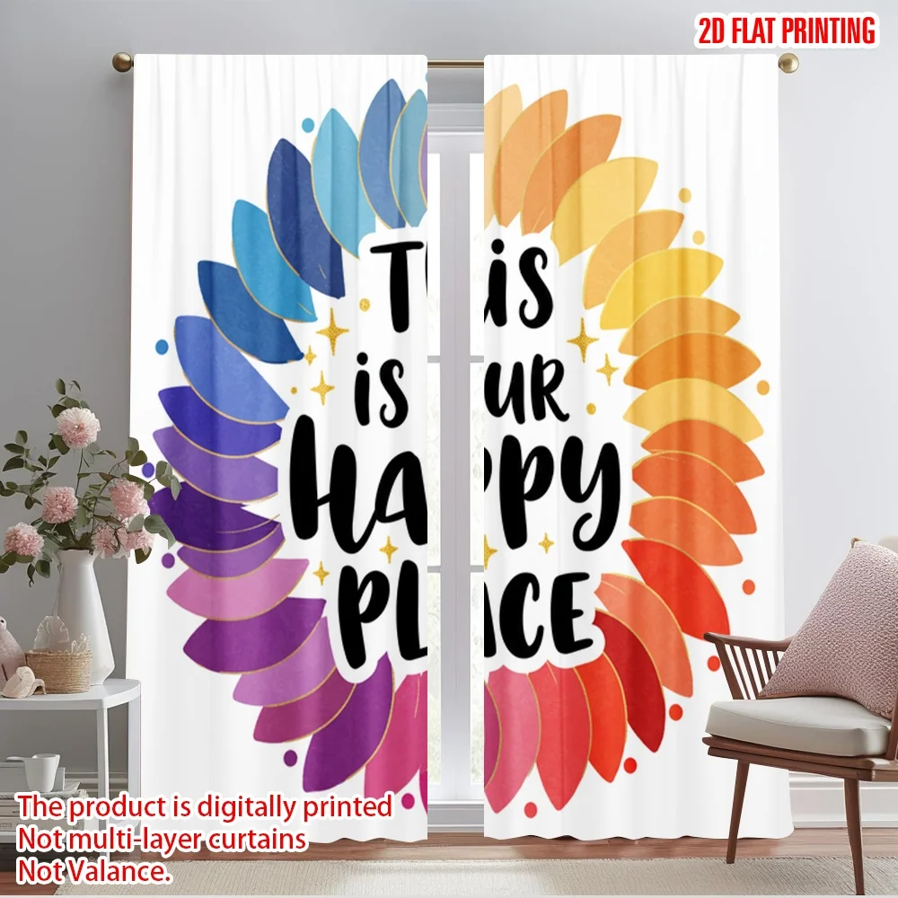 

2pcs 2D flat printing Scene Curtain Our Happy Place Home Fabric Without Electricity Seasonal Party & Holiday Decor for Holiday