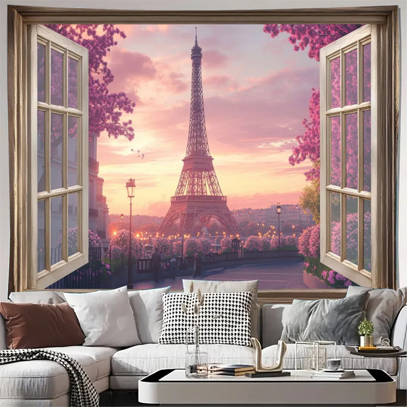 Mural de pared romántico de la Torre Eiffel de París, papel tapiz decorativo con vista al atardecer, París, Francia, decoración de lujo para el hogar, lienzo artístico grande S