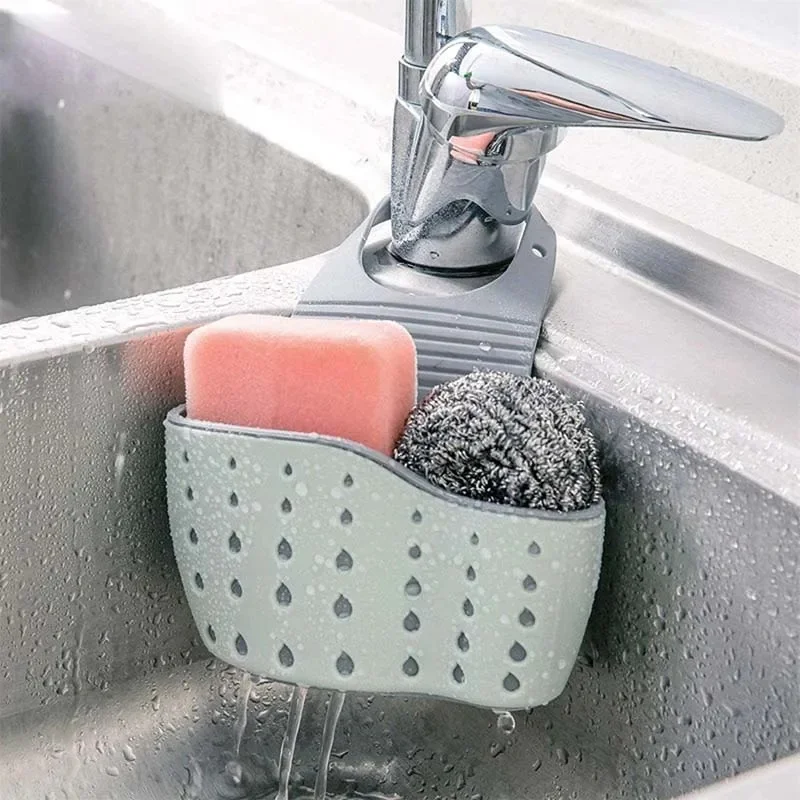 Sink Draining Hanging Basket Adjustable Kitchen Accessories Rubber Sink Bag Soap Sponge Shelf Faucet Holder for Bathroom