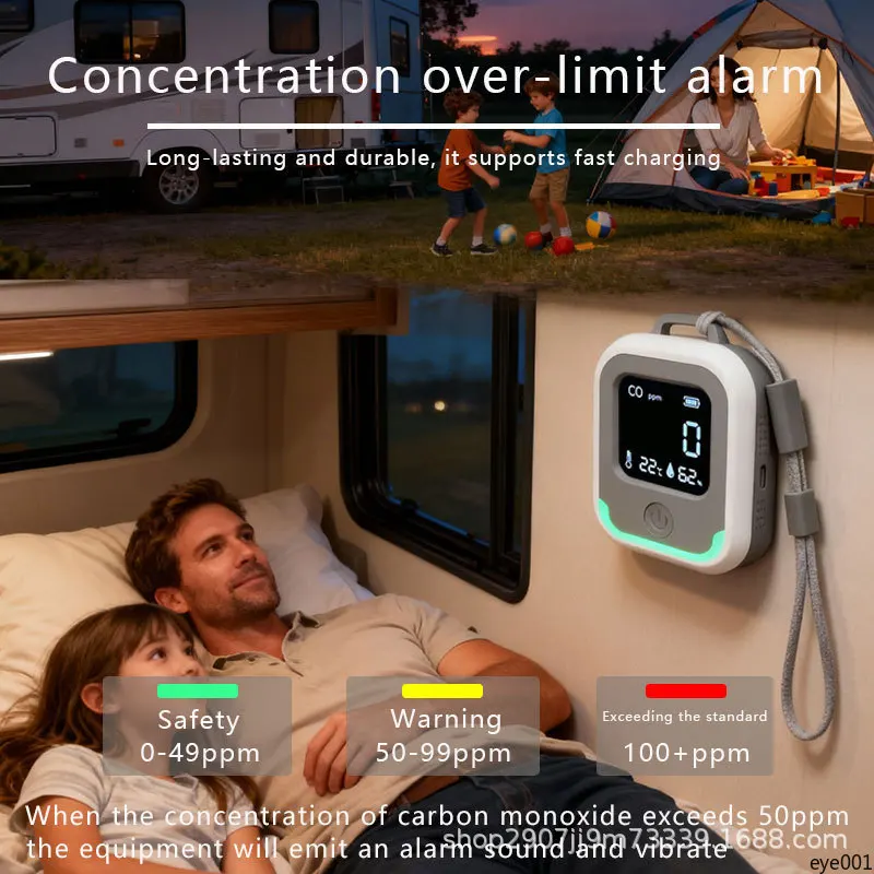 3-in-1 CO Detector – Portable Carbon Monoxide Monitor with Temperature & Humidity Alarm for Camping & RV
