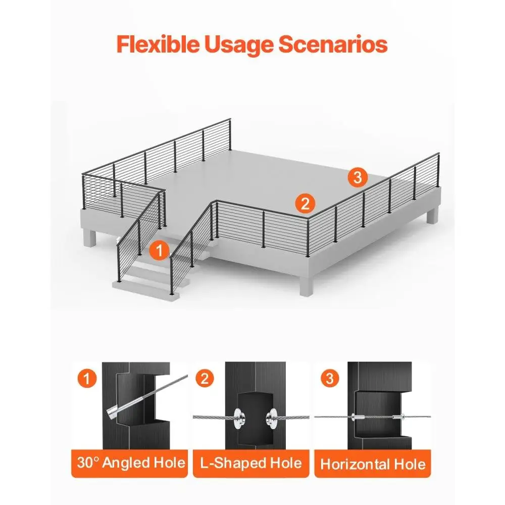 Stainless Steel Cable Railing Post 42x1x2 Inch Level Deck Stair Handrail Kit Pre-Drilled Pickets with Mounting Bracket Black