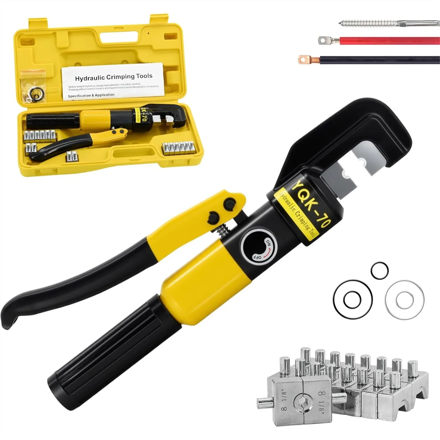 

10 Ton Hydraulic Crimping Tool Kit with 9 Dies for Battery Cable 12 AWG to 2/0, Heavy Duty Wire Crimper for Electrical Terminals