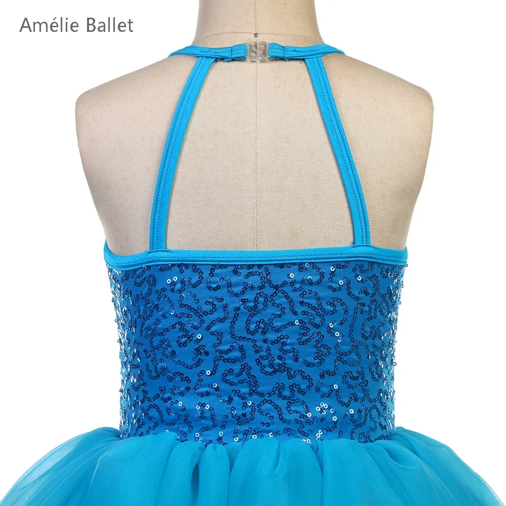 25121 Nieuwe Ballet Kostuums Meer Blauw Pailletten Spandex Top Lijfje Ballet Tutu Kids Stage Performance Ballet Kostuum tutu