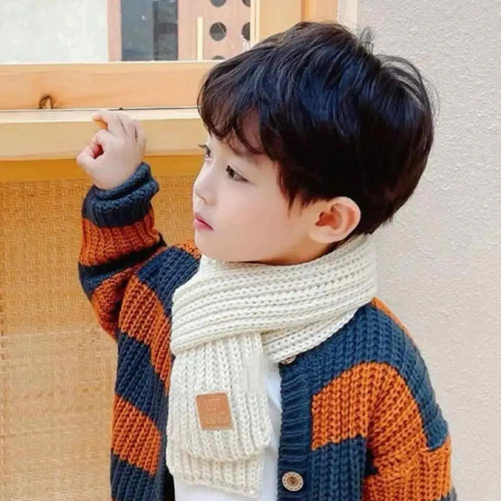 Kids Knitted Warm Scarf Thick Cold Resistant Solid Color Soft Short Style Lovely Scarf Christmas Gift Green Scarf Accessories